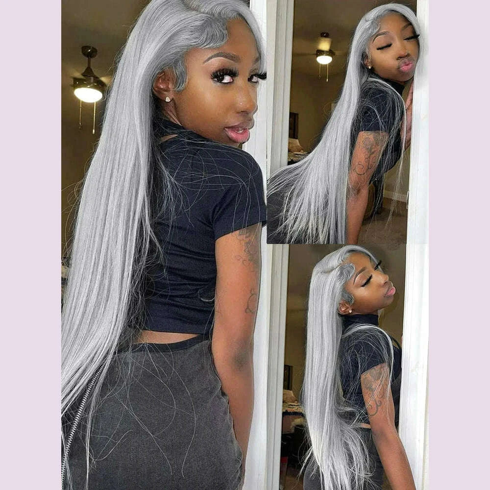 Silver Grey Straight Wigs Human Hair Vietnamese 220% Density 13x6 HD Lace Frontal Colored Wig 38 Pre Plucked With Baby Hairline