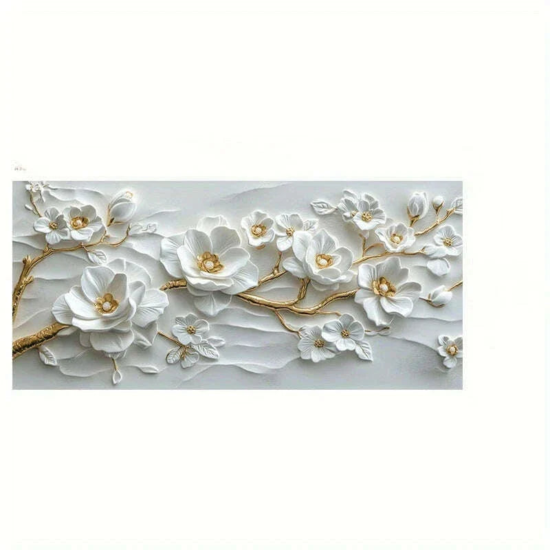 Modern Golden white flowers Canvas Painting Art For Living Room Modern Canvas Poster for Bedroom and Living Room Decoration