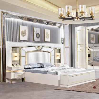 A Factory Price Luxury Bedroom Set Furniture king Size Bed Furniture with Led Light Bedroom Furniture Sets