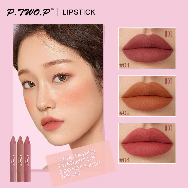 P.TWO.P 3 Pcs Lipstick Set Different Colors Sexy Long Lasting Waterproof Matte Lipstick Pencils Moisturizer Lips Makeup Kit Lip