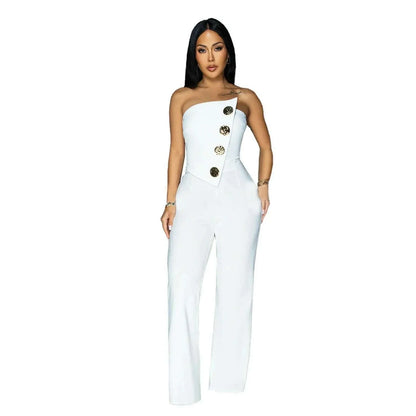 2025 Hot Style Fashion Buttons Women Jumpsuits Sexy Strapless Sleeveless Summer Casual Holidays Rompers Party Clothing