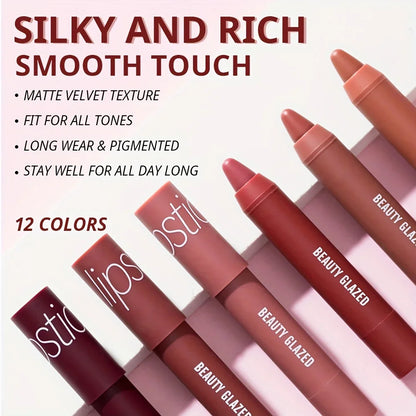 BEAUTY GLAZED 12 Colors Long-Lasting Waterproof Non-Stick Matte Lipstick Pen