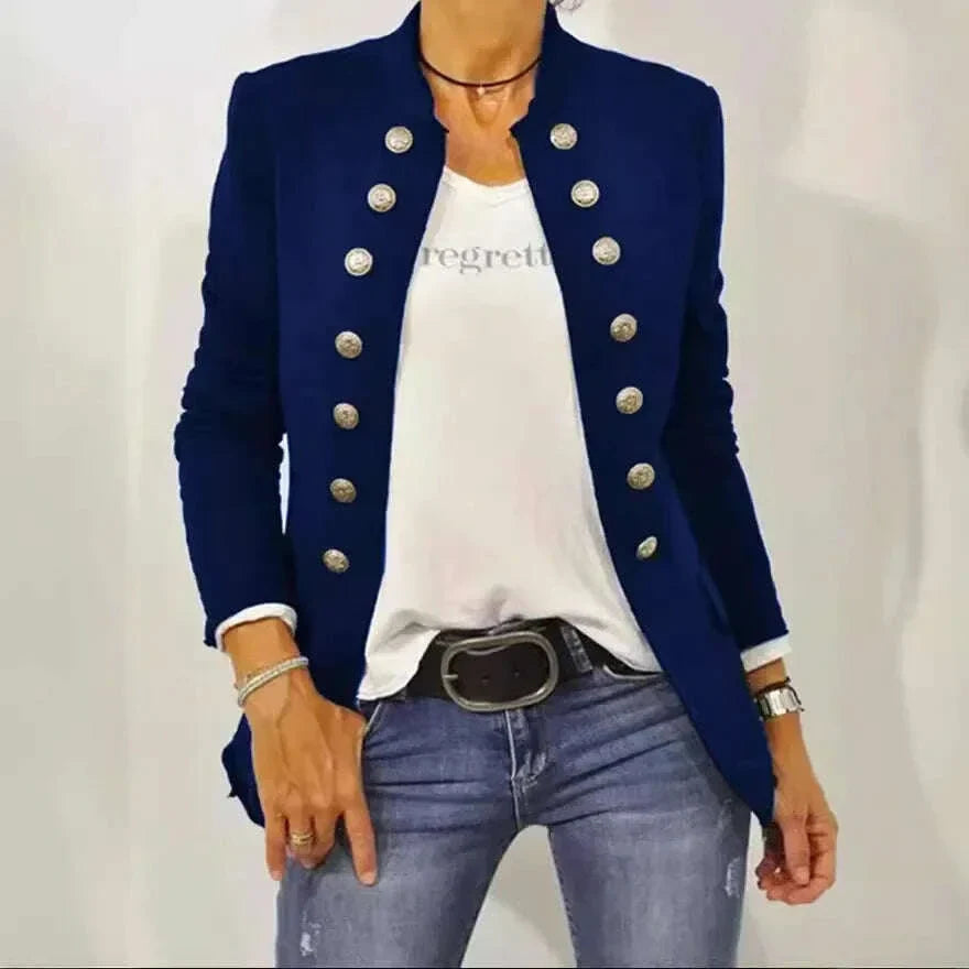 Women's Solid Color Stand Up Collar Cardigan Button Decoration Casual Jacket Autumn/winter 2024 Autumn