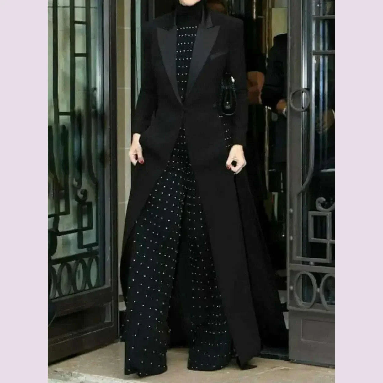 Missuoo Notched Collar Long Sleeves Slim Fit Long Coat for Urban Women Autumn Fashion Black Split-side Blazer Outerwears