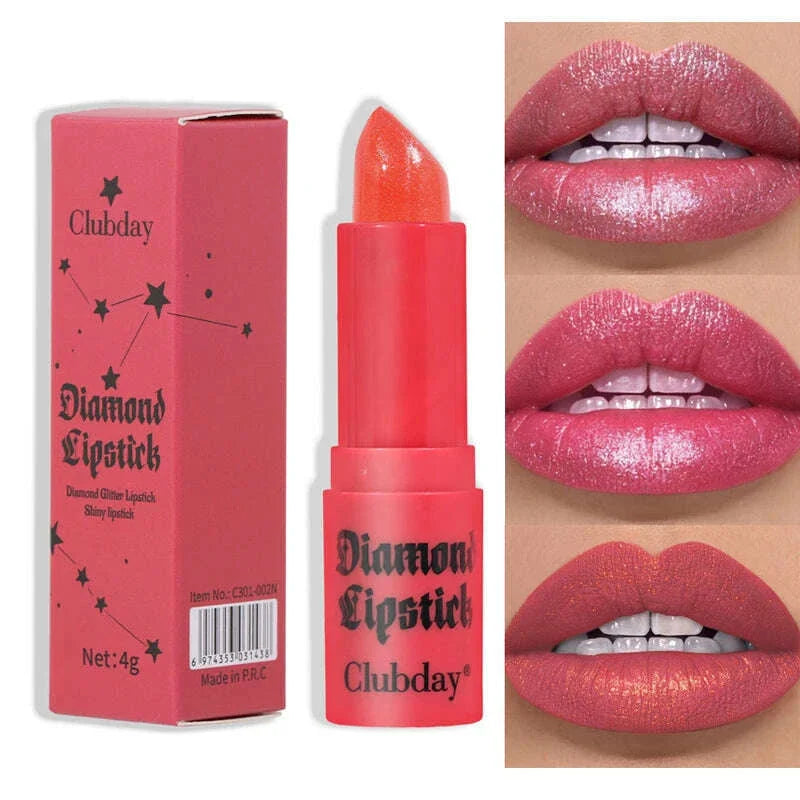 8 Colors Waterproof Diamond Glitter Lipstick Long Lasting Moisturizing Shiny Pearlescent Nude Red Lipsticks Lips Makeup Cosmetic