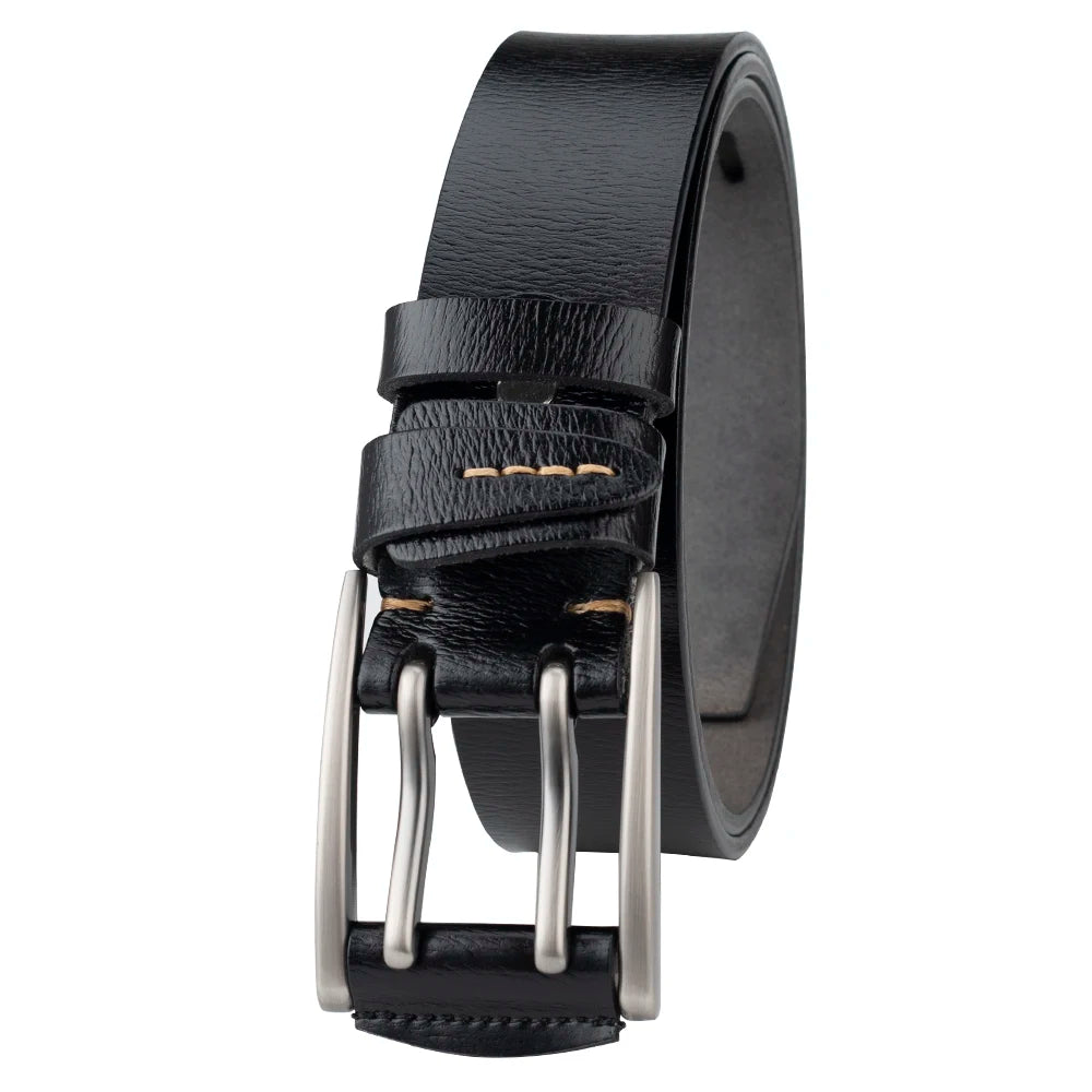 Men's Double Pin Buckle Genuine Leather Belt Casual 4.1cm
