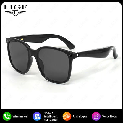 LIGE AI Real-time Translation Smart Wireless Glasses 100+Languages Bluetooth 5.4 UV Production Sunglasses For Meeting Travelling