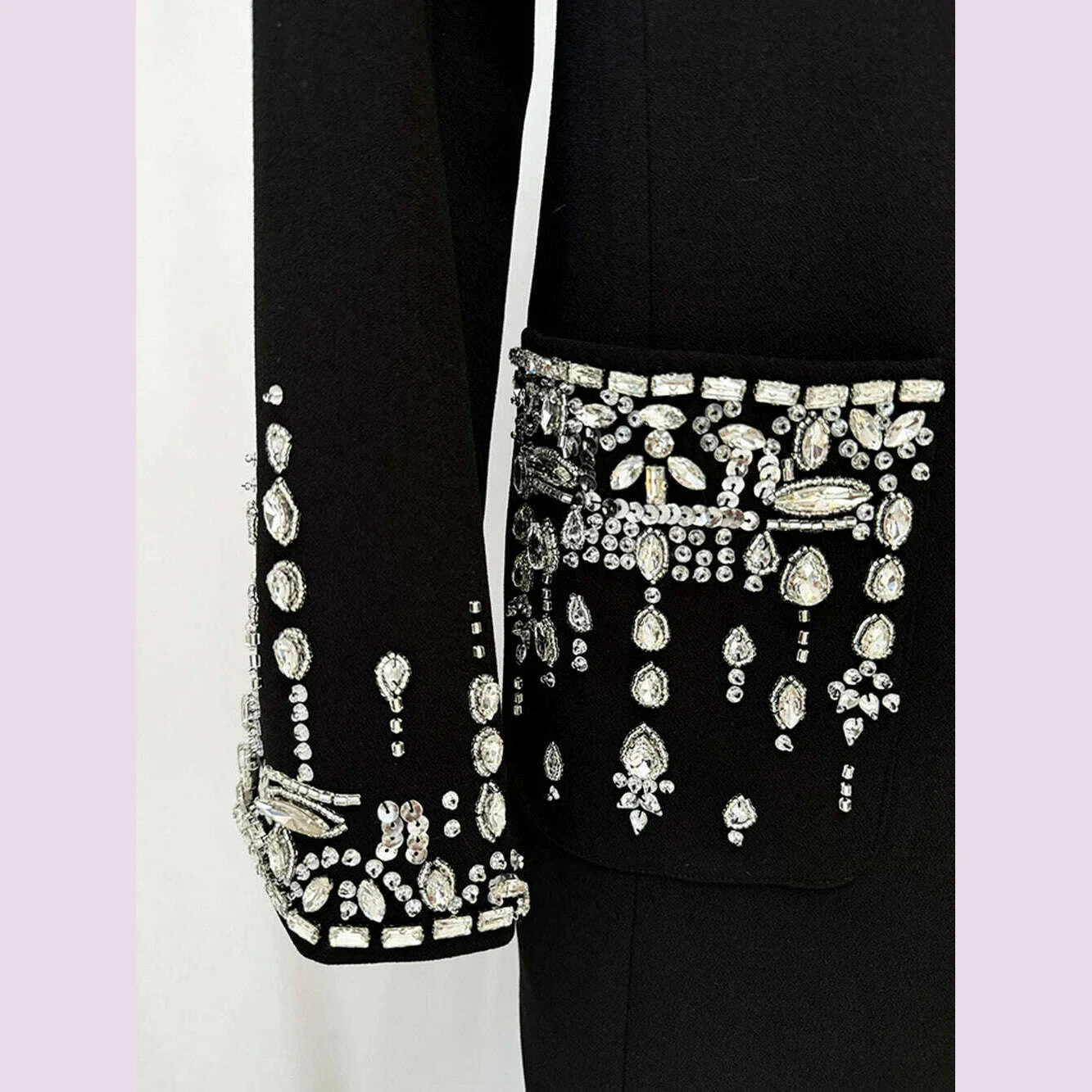 Modphy Elegant Black V-Neck Long Sleeve Diamond Beads Saudi Prom Gown Floor Length Formal Evening Party Dresses For Women 2024