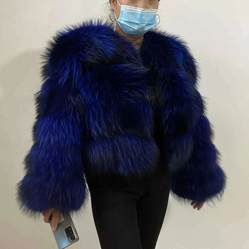 BEIZIRU Real Raccoon Fur Coat Women Winter Long Sleeve Natural Luxury Jackets  Thick  Top