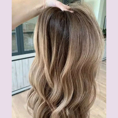 Premium European Synthetic Hair lace Top Jewish wig Brown caramel highlights colored lace front wig Hight Density For Women Use