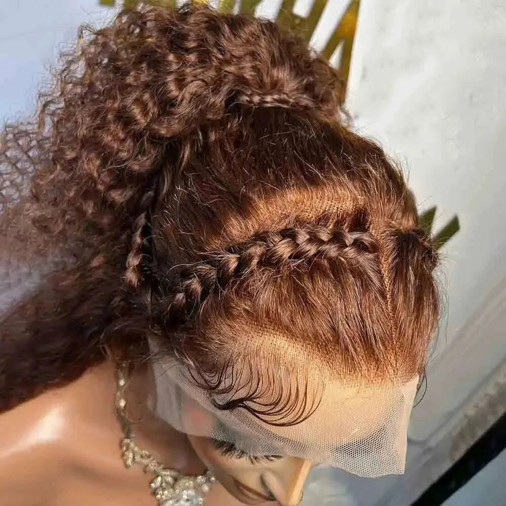 26 inch 180Density Soft Long Kinky Curly Lace Front Wig Brown For Women With BabyHair Preplucked Natural Hairline
