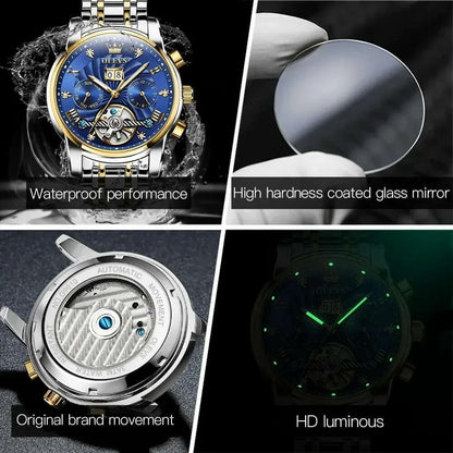 OLEVS 9910 Tourbillon Automatic Watch for Men Luxury Skeleton Men's Mechanical Wristwatch Stainless Steel Top Original Man Watch