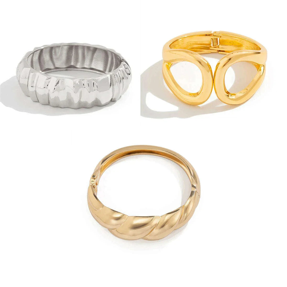 Ingemark 4 Styles Hip Hop Punk Wave Open Spring Bangles for Women Creative Heavy Metal Chunky Bracelets Couple Hand Jewelry Men