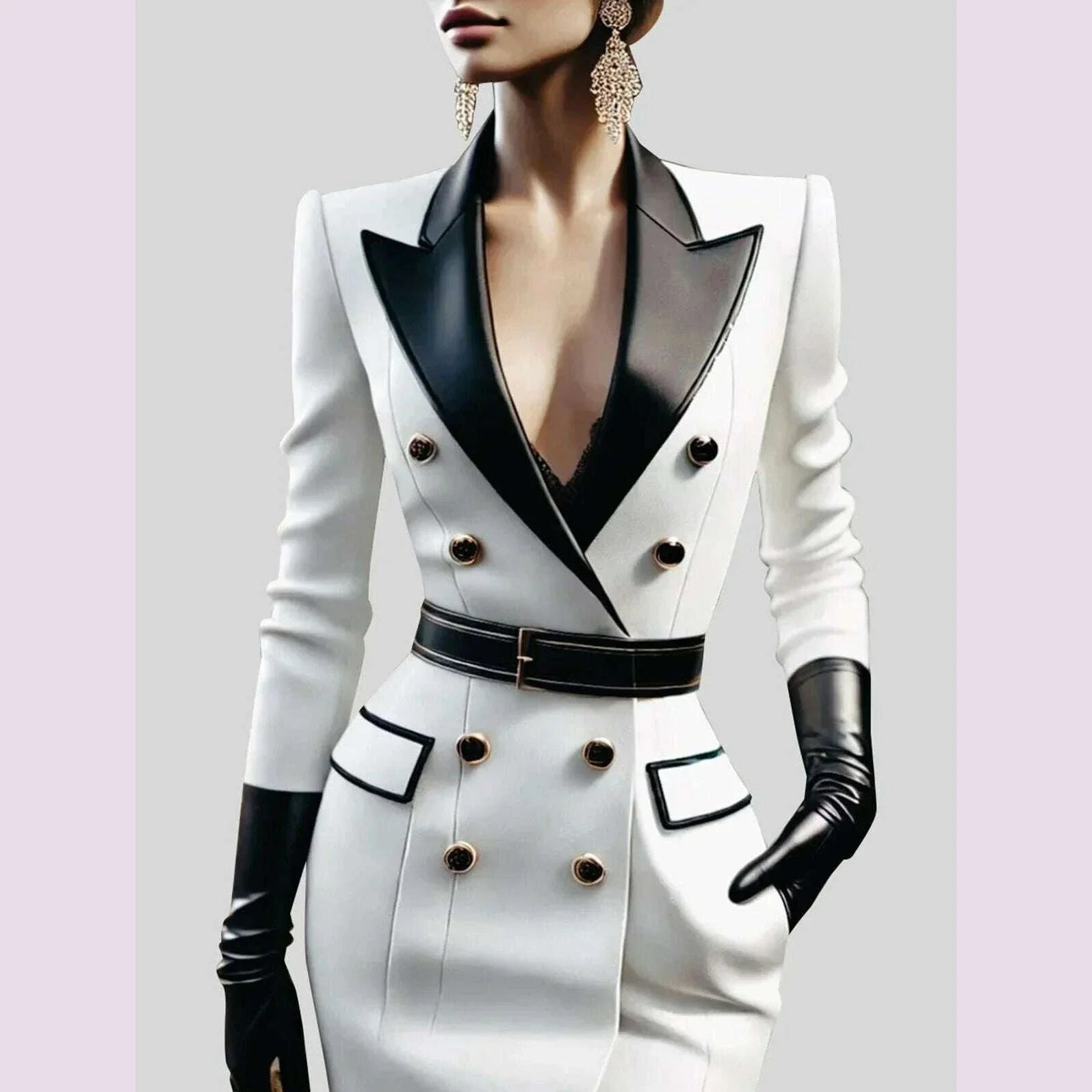 Womens Elegant Double Breasted Peak Lapel Mini Blazer Dress with Belt Tailored Slim Fit Formal Evening Office Wear Chic Stylish