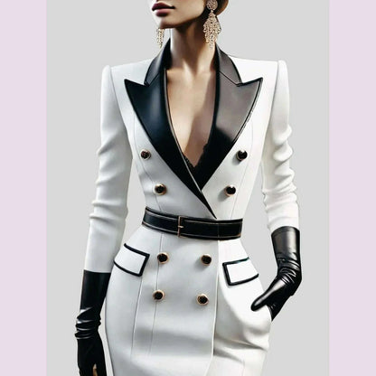Womens Elegant Double Breasted Peak Lapel Mini Blazer Dress with Belt Tailored Slim Fit Formal Evening Office Wear Chic Stylish