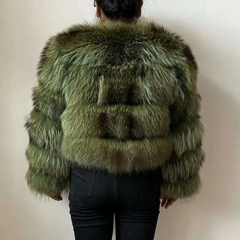 BEIZIRU Real Raccoon Fur Coat Women Winter Long Sleeve Natural Luxury Jackets  Thick  Top