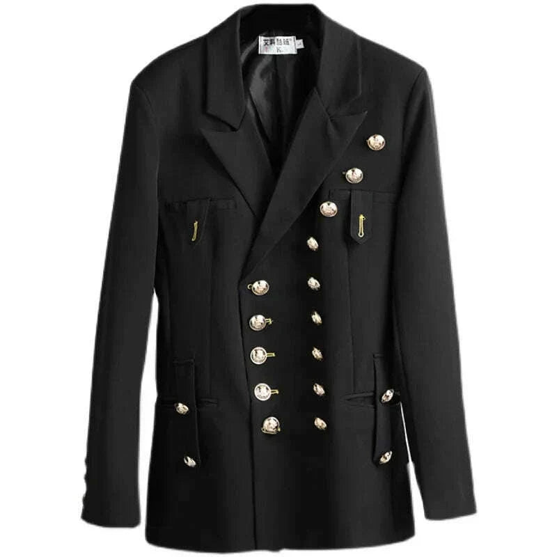 Spring And Summer New Black Personality Men's Jackets Singer Stage Suit Double Breasted Large Size Male Clothes Banquet Wedding