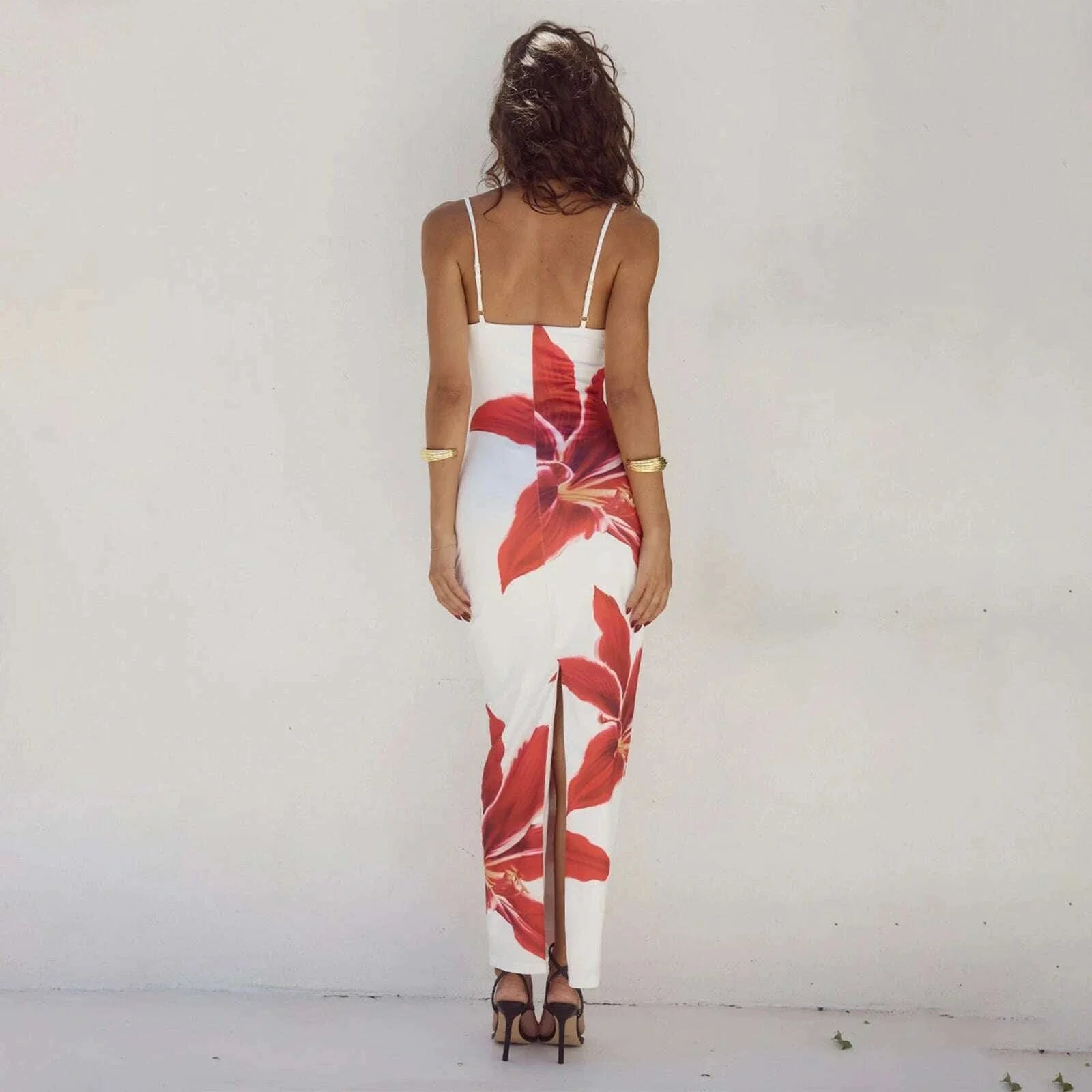 Women Cocktail Bodycon Dress  Split Bodycon Party Floral Print Spaghetti Strap Dresses Sexy Female Summer Outfits Streetwear