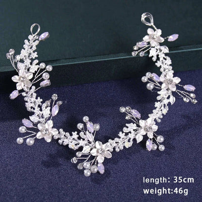 Bridal Hair Accessories Crystal Pearl Headband Tiara Rhinestone Leaf Headband Hairband For Women Elegant Princess Headwear