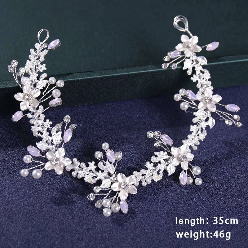 Bridal Hair Accessories Crystal Pearl Headband Tiara Rhinestone Leaf Headband Hairband For Women Elegant Princess Headwear