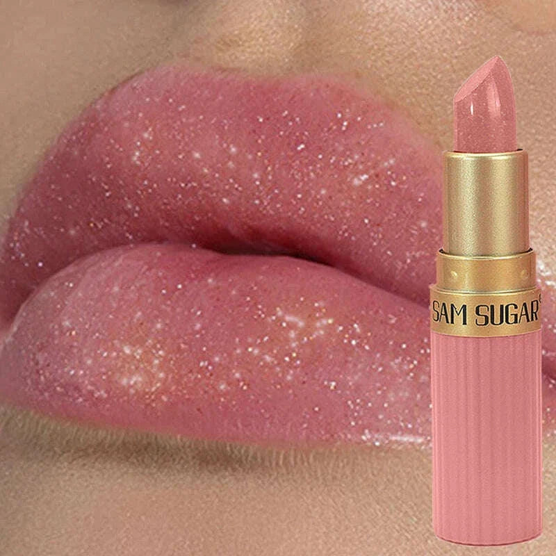 6 Colors Diamond Pearlescent Lipstick Glitter Shiny Metallic Lipstick Lip Tint Long Lasting Nude Shimmer Shiny Lip Gloss Makeup