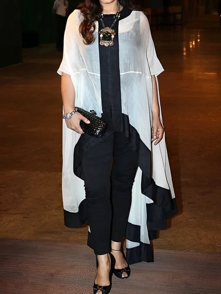 Beautyblue Casual Summer Sunscreen Shirt Elegant Perspective Blouse for Women Summer Batwing Sleeves High-low See-Through Tops