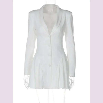 Woman Clothing Long Sleeve Single Breasted Ruffles Blazer Dress 2024 Autumn High Waist Tunics White Party Dresses Black Vestidos