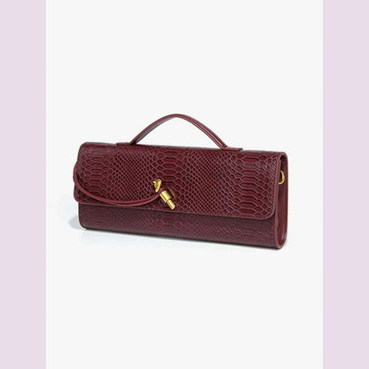 Burgundy bag cherry red envelope wine red envelope upscale new handbag European and American fashion crocodile flip hand organ b