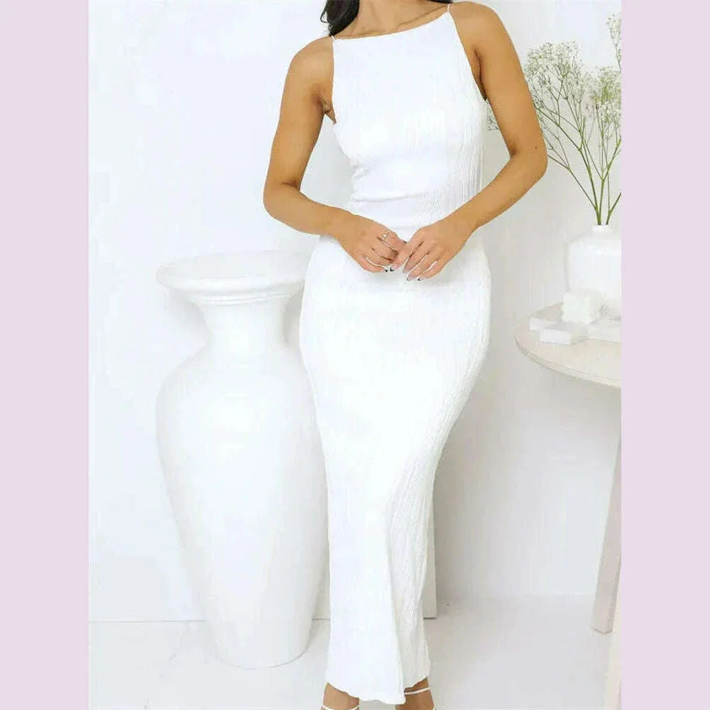 Sexy Women Long Dress Ruched Sleeveless Slim Solid Summer Party Back Split Dress Clubwear Female Vestido Outfits