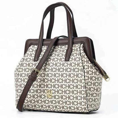 CH Classic Fashion Zipper Design Women's Handbag, Monogram Print, Versatile Solid Color Block Shoulder Bag