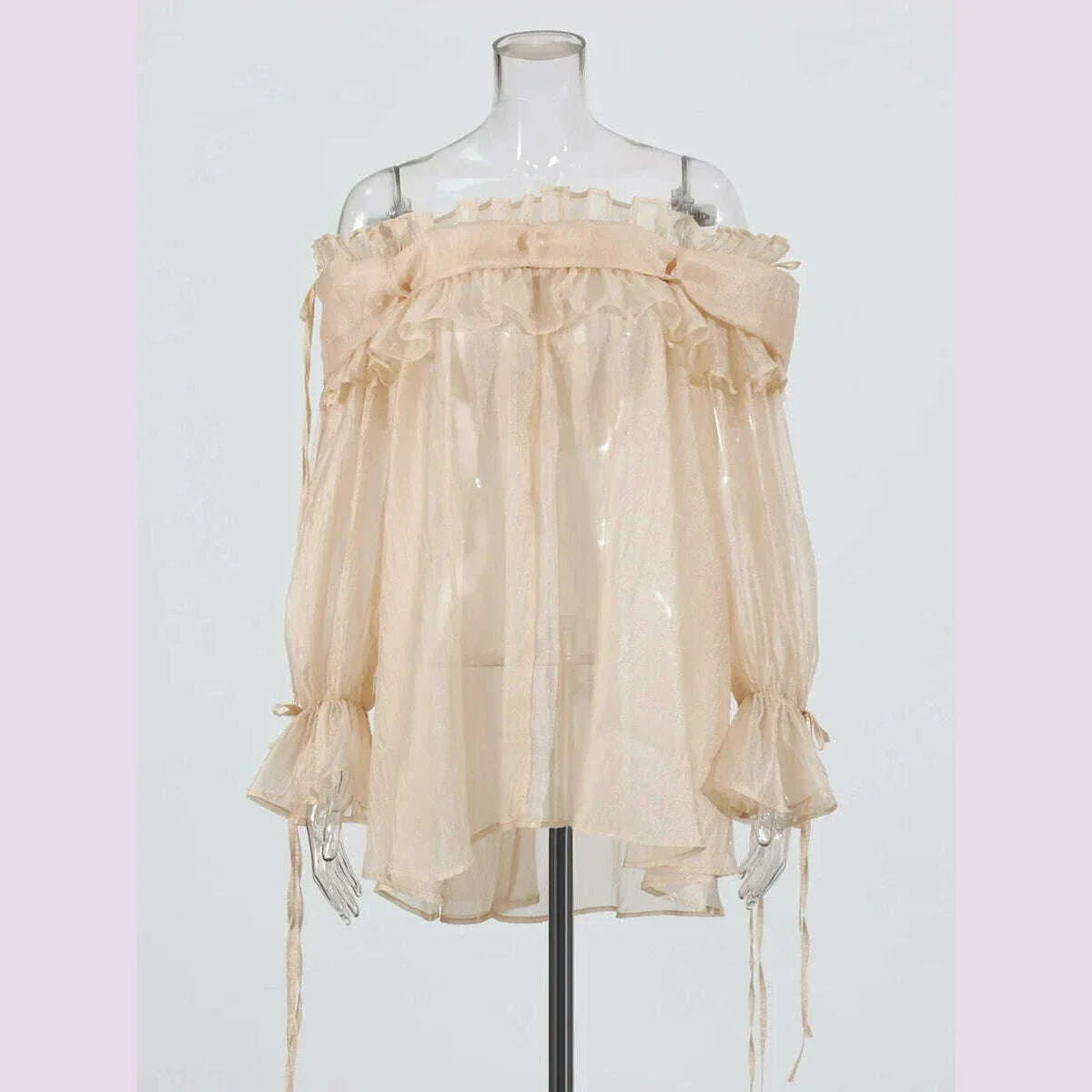 TWOTWINSTYLE Solid Loose Spliced Mesh Blouse for Women Slash Neck Long Sleeves Patchwork Folds Elegant Top Female Fashion New
