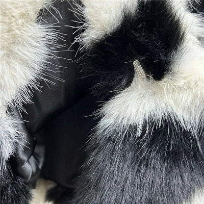 DEAT 2024 Winetr New Fashion Women's Faux Fur Coat Big Collar Contrast Color Striped Long Sleeve Wram Thick Jackets 29L8619