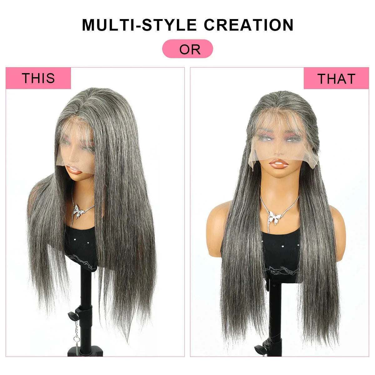 200% Density Silver Grey Straight 13x6 HD Lace Frontal Wigs Human Hair 30 32 Inch Human Hair Wigs Straight Brazilian For Women