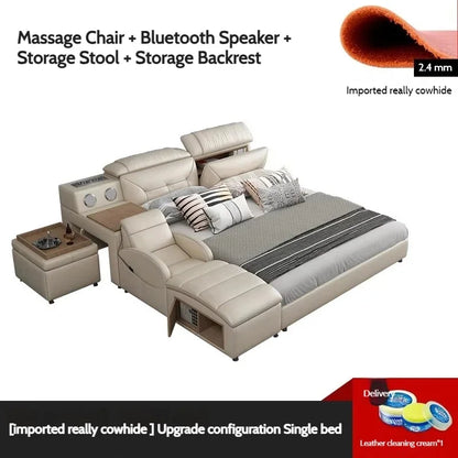 Adjustable Electric Double Bed Frame with Massager - Modern Multifunctional King Size Furniture Set