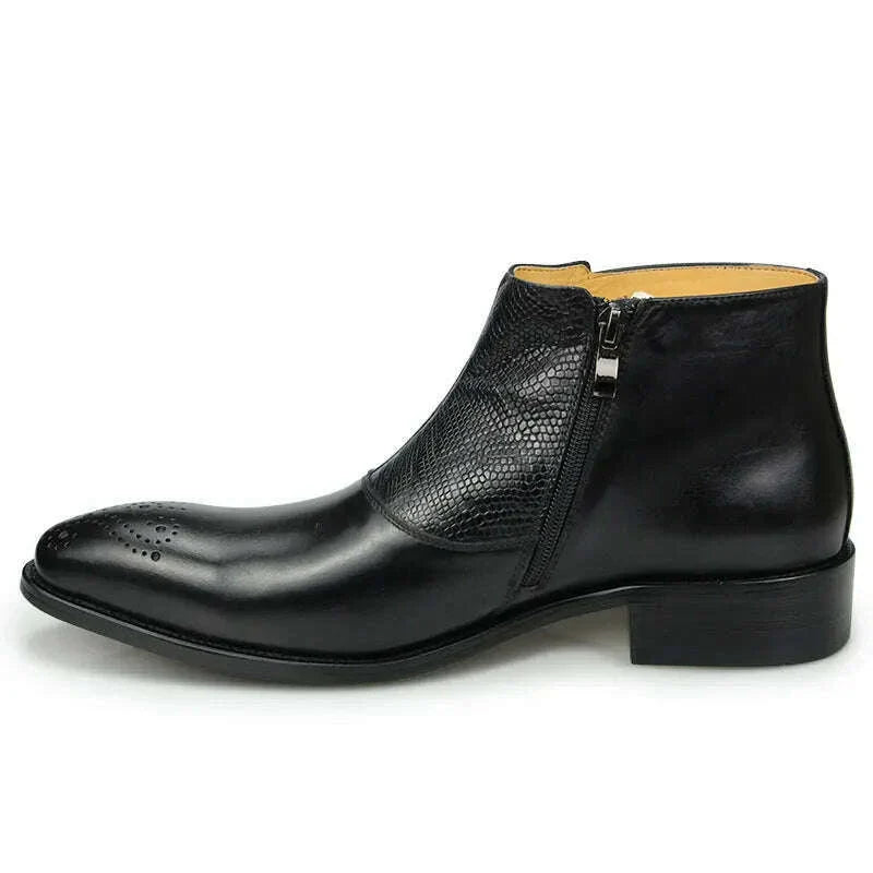 New Mens Ankle Leathe Shoes Zipper Luxury Boots Safety Formal Fashion Designer Shoes Big Size 39 To 46 Black & Coffee Cowhide