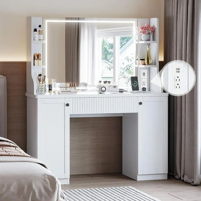 A Power Strip LED Makeup Table Vanity Desk Cabinets Bedroom Dressing Table With Mirror And Lights