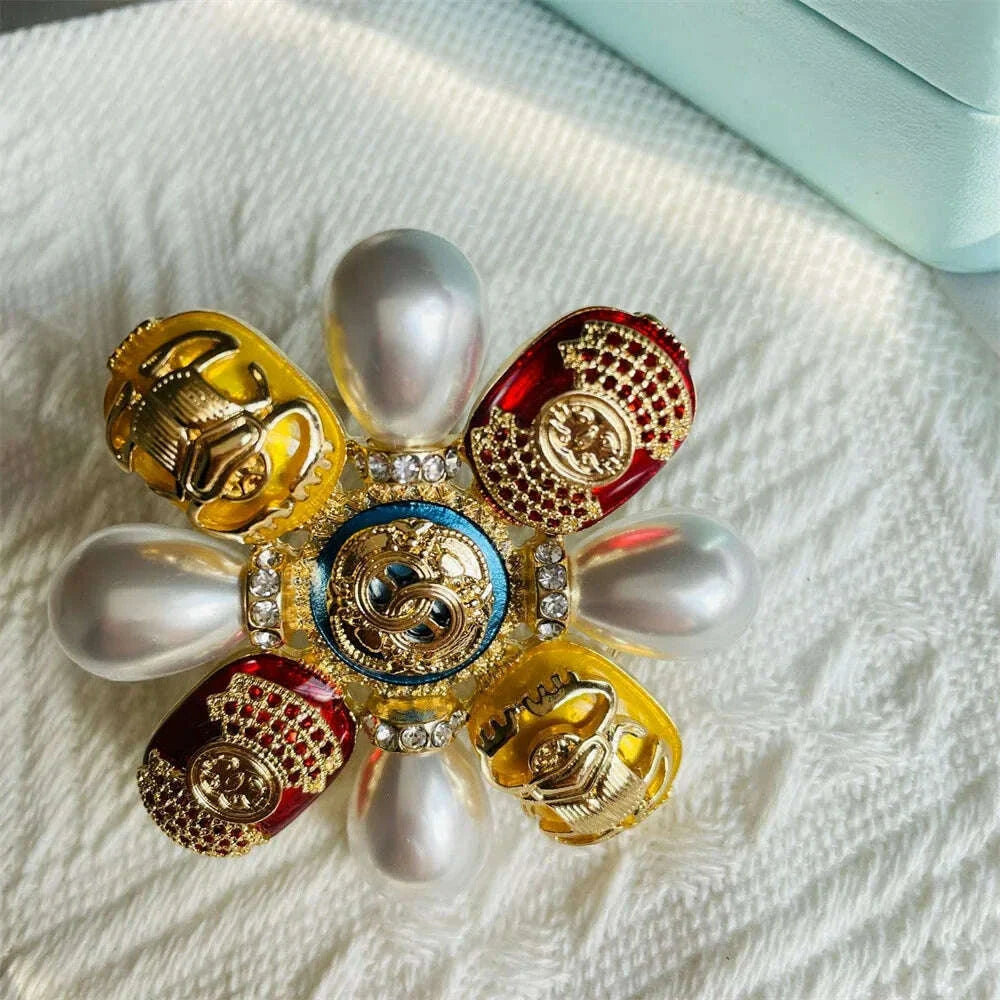 fashion beetle brooch antique style enamel pearl gemstone accessories badge