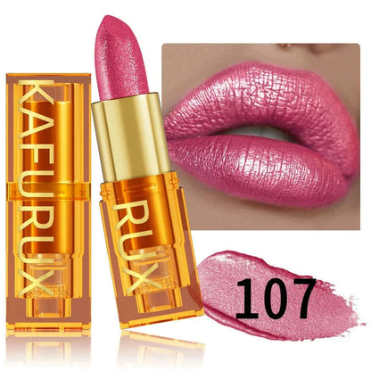 16 colors Bold& Intense Glitter Shiny Metallic Lipstick Pearlescent Lip Tint, Long lasting Lip Makeup Gifts for Women Cosmetics