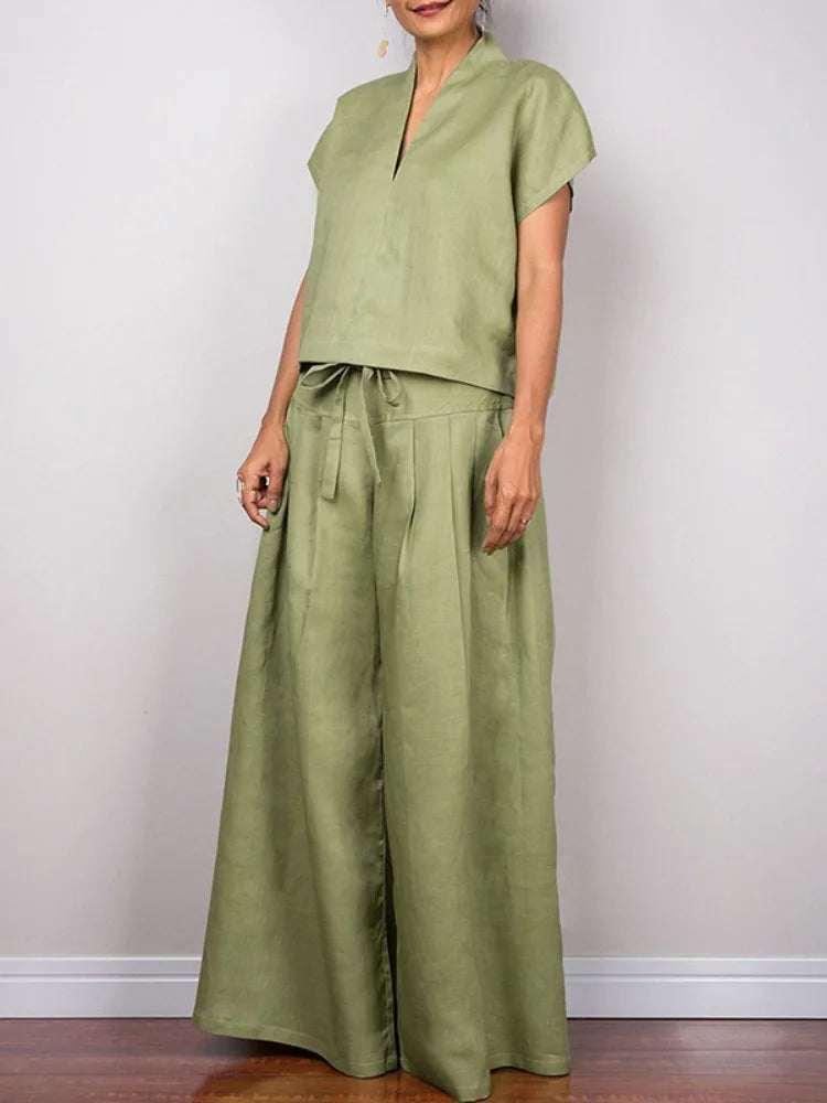 Freeacy Women's Cotton and Linen Casual Pants Elastic High Waist Full Length Wide Leg Trousers 2025 Summer Loose Fit Bottoms