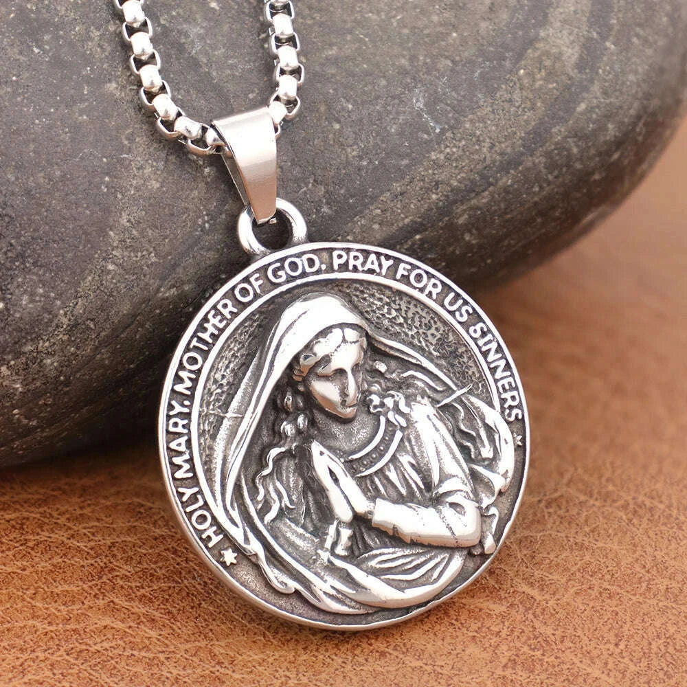 Trendy Design Virgin Mary Necklace Popular Charm Stainless Steel Holy Mary Mother Pendant Thanksgiving Vintage Religious Jewelry