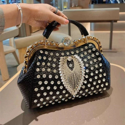 Spring rivet crystal horizontal large-capacity metal buckle handbag banquet dress versatile one-shoulder cross-body women's bag
