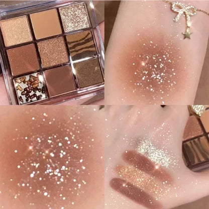 9 Colors Glitter Eyeshadow Palette Purple Lace Shimmer Pearlescent Matte Acrylic Eye Shadows Palette Waterproof Eye Make Up