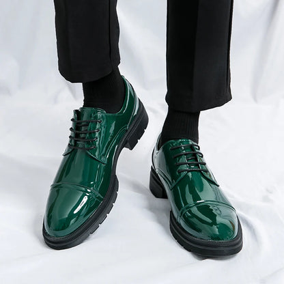 Classic Green Style Casual Derby Formal Shoes Career Office Leather Shoes Pointy Toe Handmade Business Wedding Dress Shoes Men
