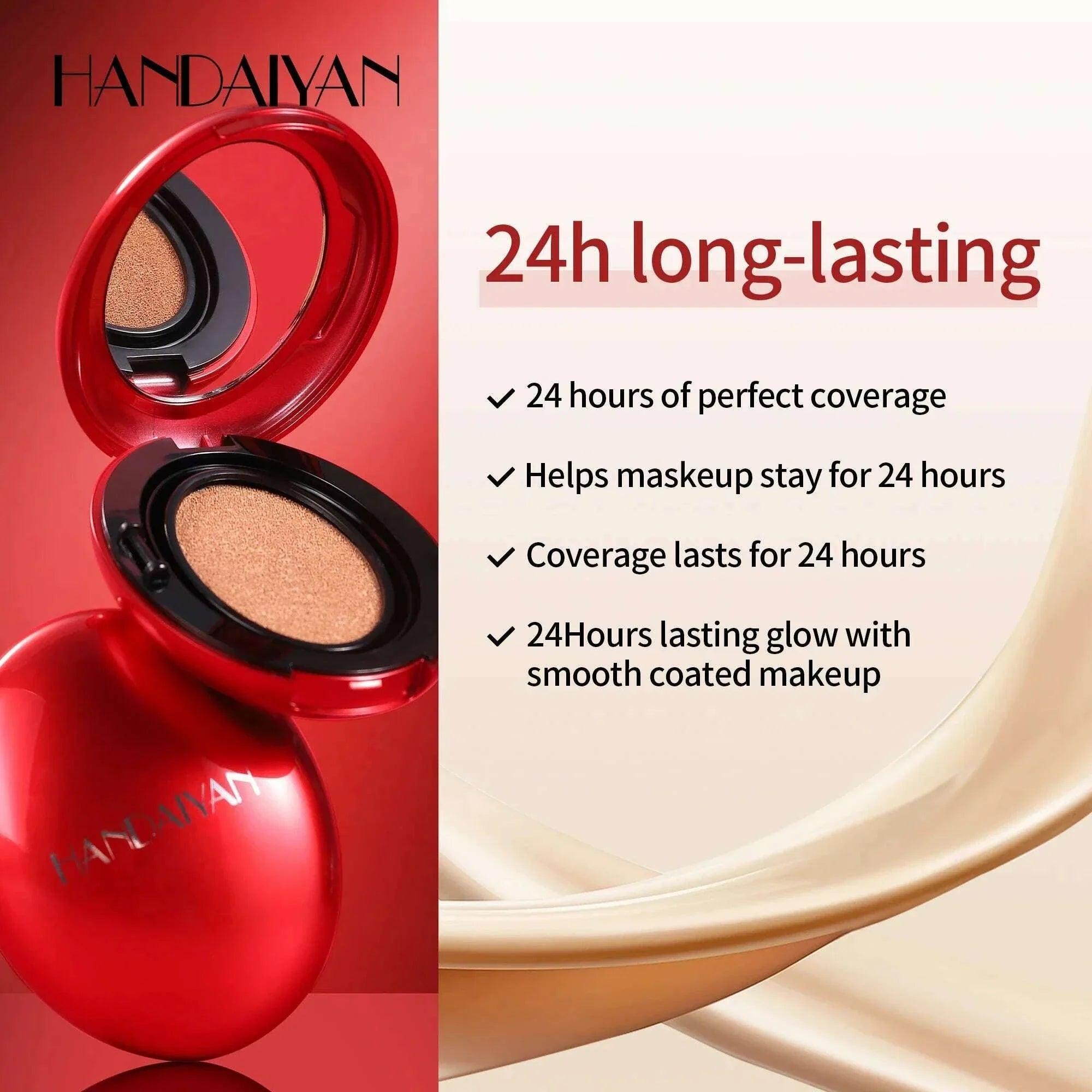 HANDAIYAN 5Color Red Box Concealer Cushion For Easy Application And Long-Lasting Skin Touching Face With Puff For Women's Makeup