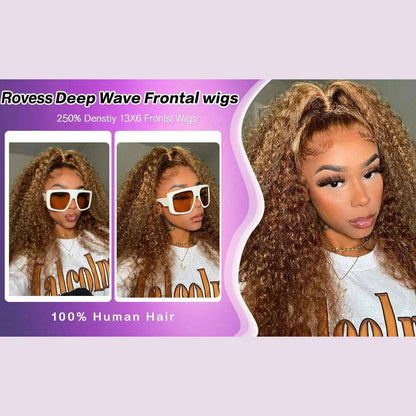 250% 4/27 Highlight 13x6 Deep Wave Lace Front Wigs Human Hair 13x4 Ombre Curly Wig Straight HD Front Wig Human Hair Pre Plucked