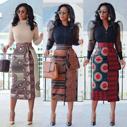 CM.YAYA Women Skirts Print High Waist Stretchy Bodycon Midi Skirt Ladies Vintage Fashion Streetwear 2024 Autumn Winter Elastic