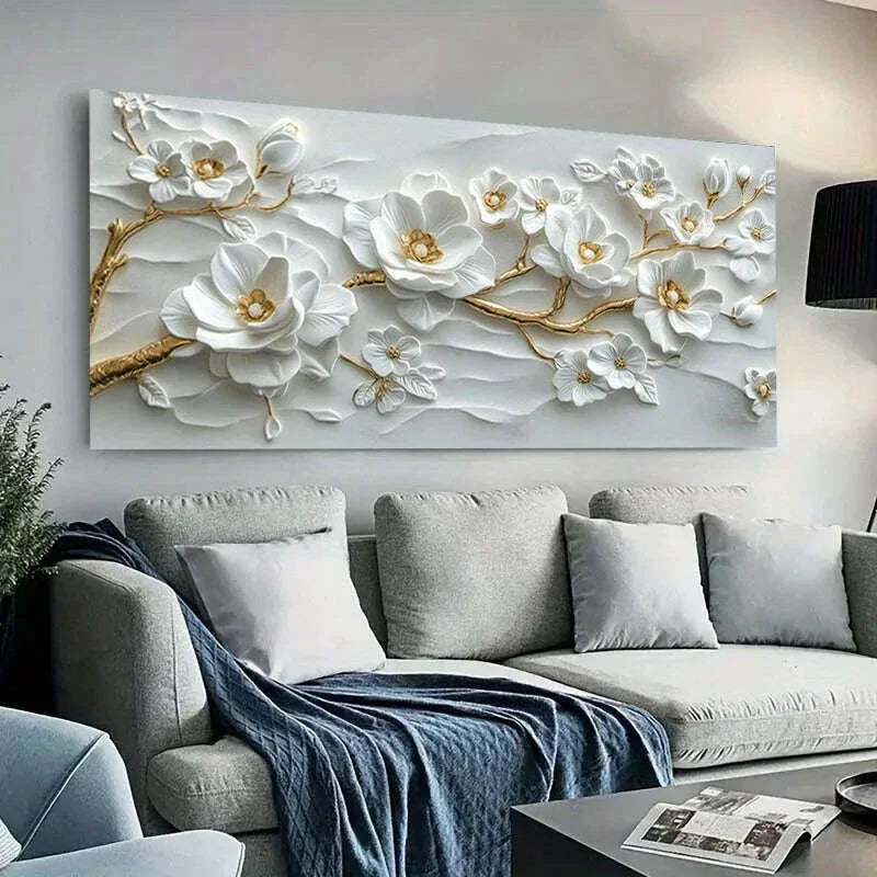 Modern Golden white flowers Canvas Painting Art For Living Room Modern Canvas Poster for Bedroom and Living Room Decoration