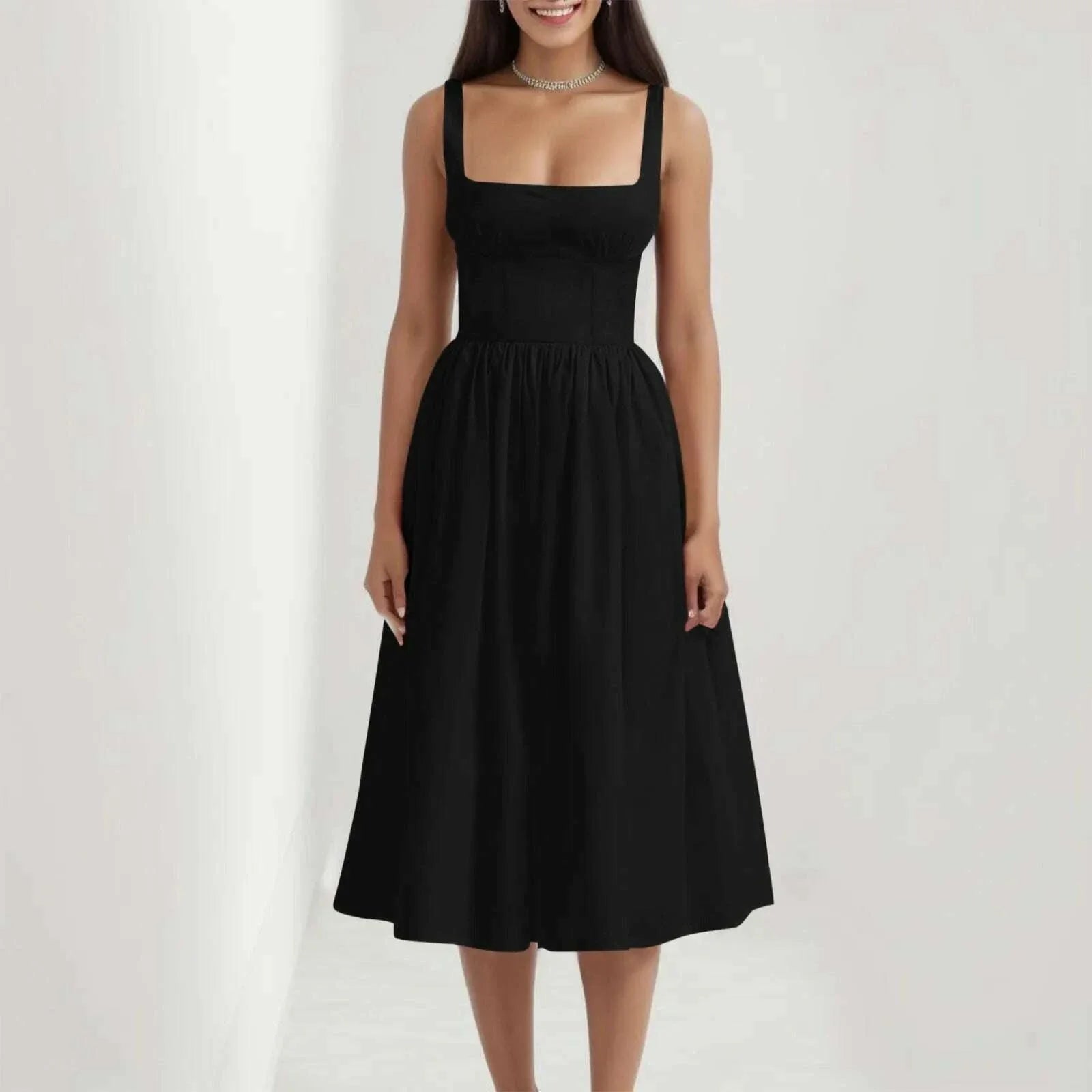 Elegant Square Collar Summer Dresses for Women Sexy Spaghetti Strap Holiday Beach Sundress Corset Bandage Party Long Dress Robe