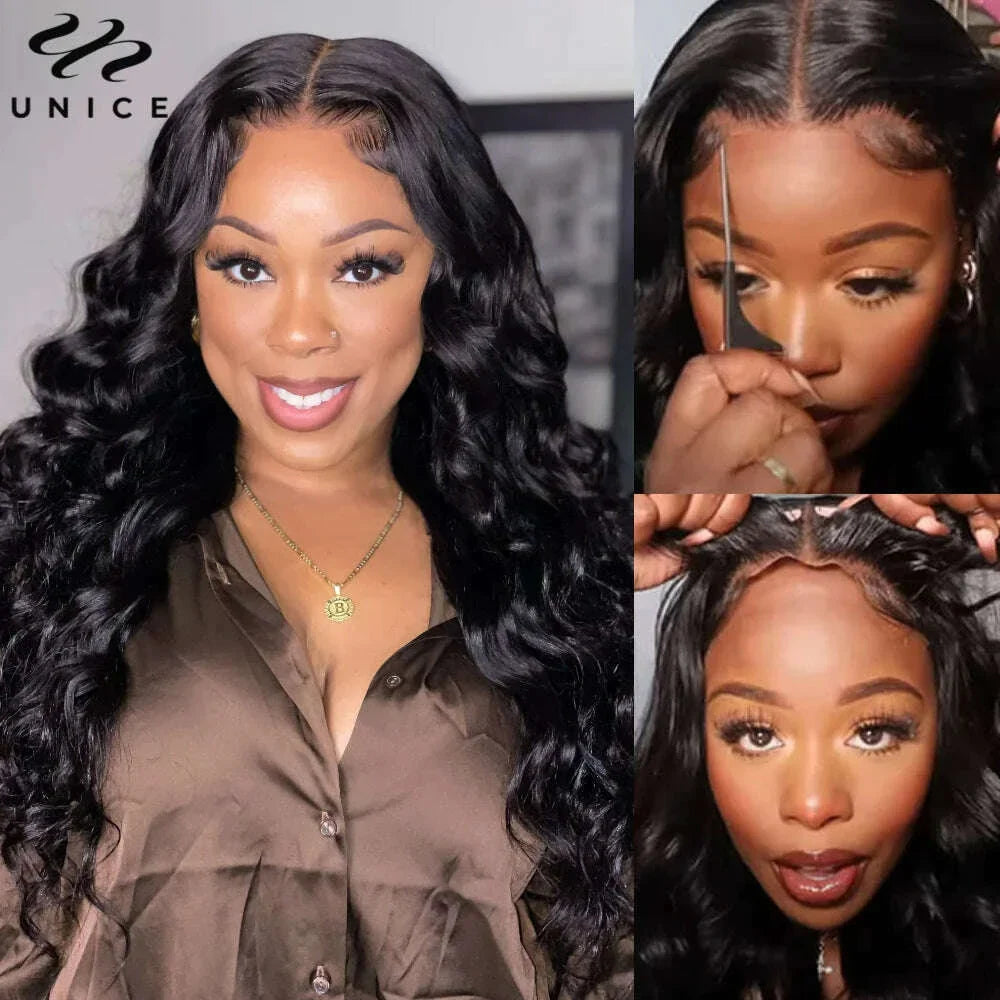 Unice Hair Pre Cut Pre Bleached 5X5 HD Lace Wig 7x5 13x4 Glueless Wig Human Hair Body Wave Lace Front Wigs