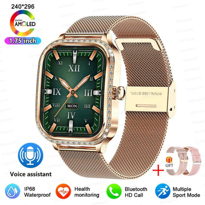 2025 New Lady Smart Watch Women AMOLED Curved Screen IP68 Waterproof Health Call Smartwatch For Samsung Huawei Apple Watch 4 ios